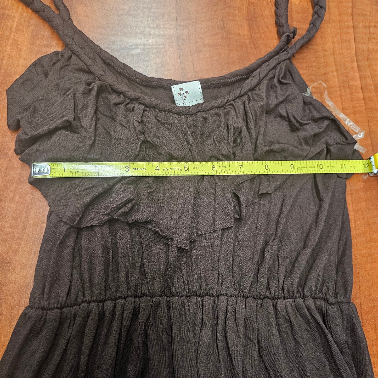 Gilli Ruffle Front Maxi Dress Brown Braided Straps Boho Summer Women's Medium USA