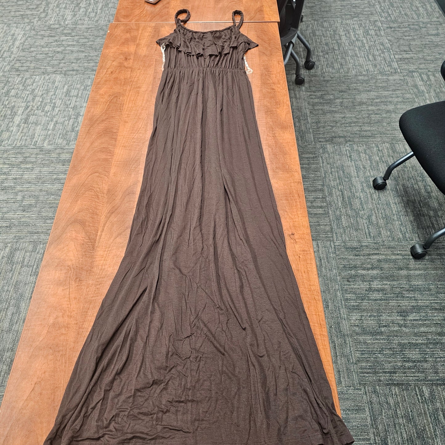 Gilli Ruffle Front Maxi Dress Brown Braided Straps Boho Summer Women's Medium USA