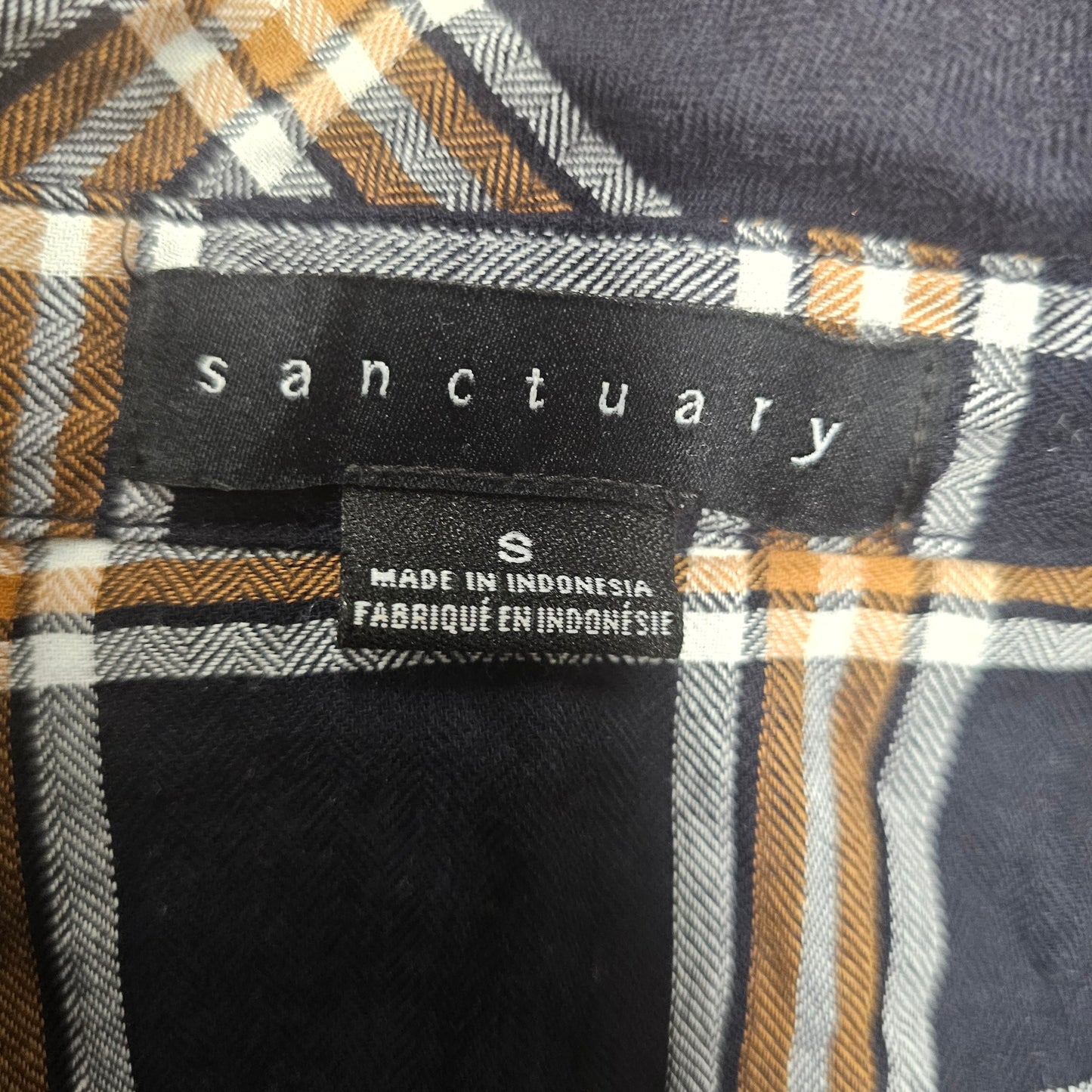 Sanctuary Plaid Shirt Dress Small Navy  Button Down Tie Waist Cotton Stretch