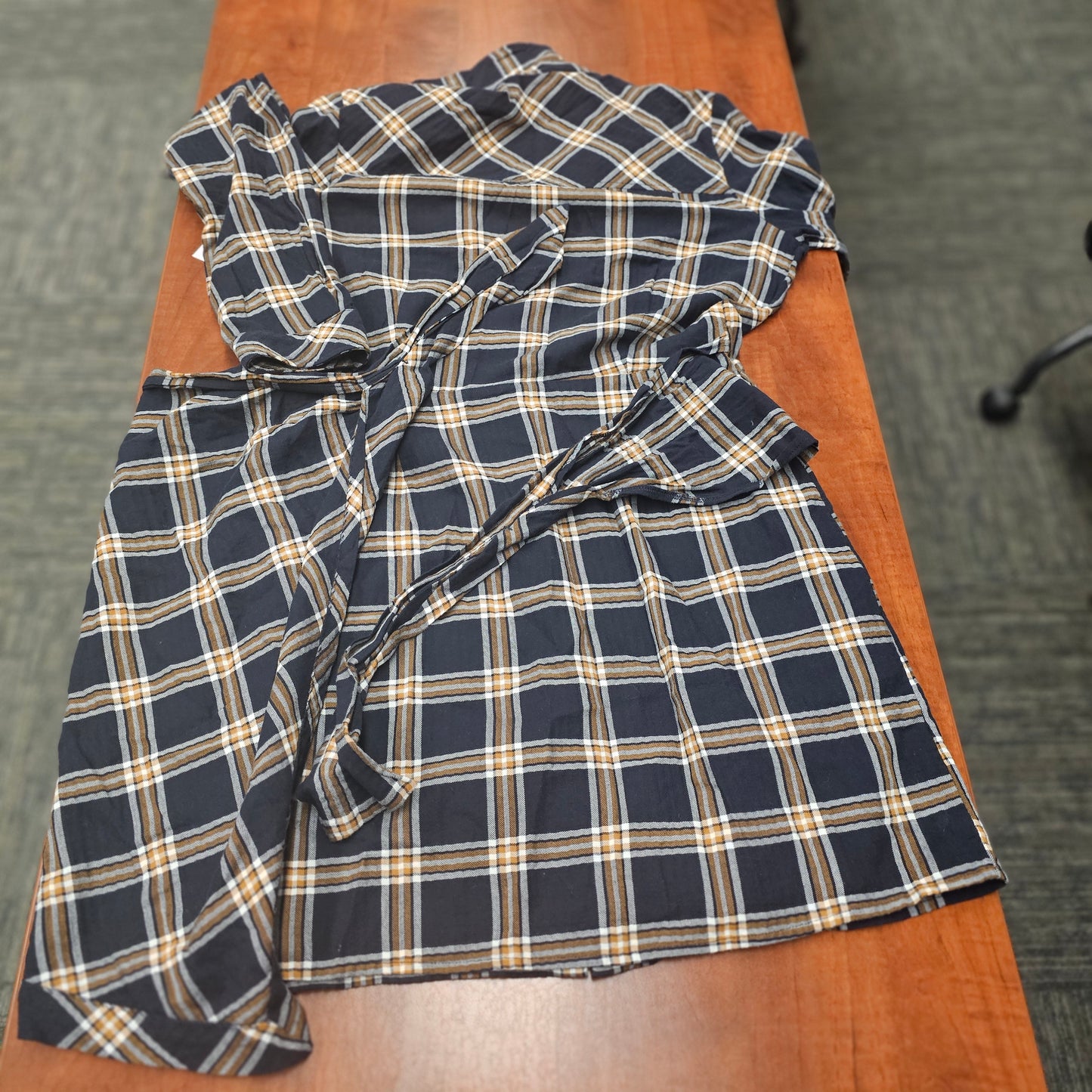 Sanctuary Plaid Shirt Dress Small Navy  Button Down Tie Waist Cotton Stretch