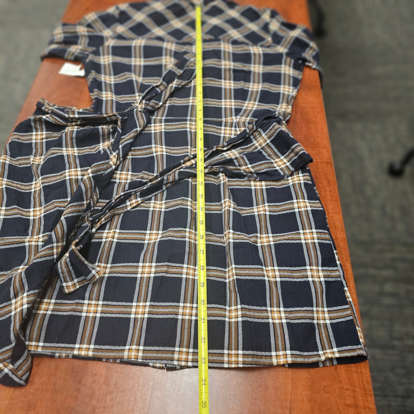 Sanctuary Plaid Shirt Dress Small Navy  Button Down Tie Waist Cotton Stretch