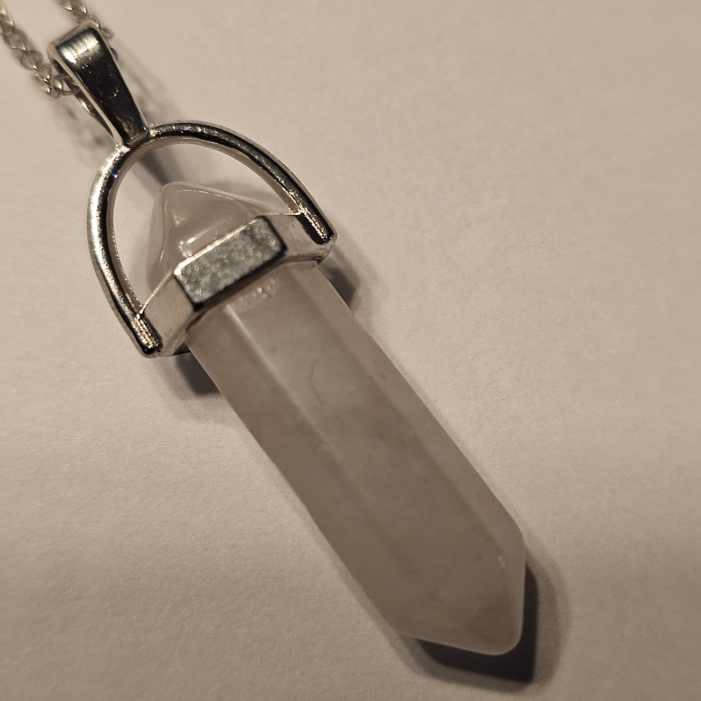 Rose Quartz Point Pendant Necklace – Silver-Tone Crystal Bullet Necklace for Women