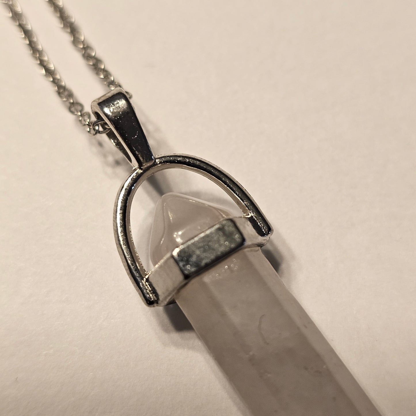 Rose Quartz Point Pendant Necklace – Silver-Tone Crystal Bullet Necklace for Women