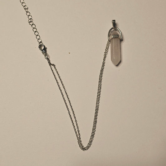 Rose Quartz Point Pendant Necklace – Silver-Tone Crystal Bullet Necklace for Women