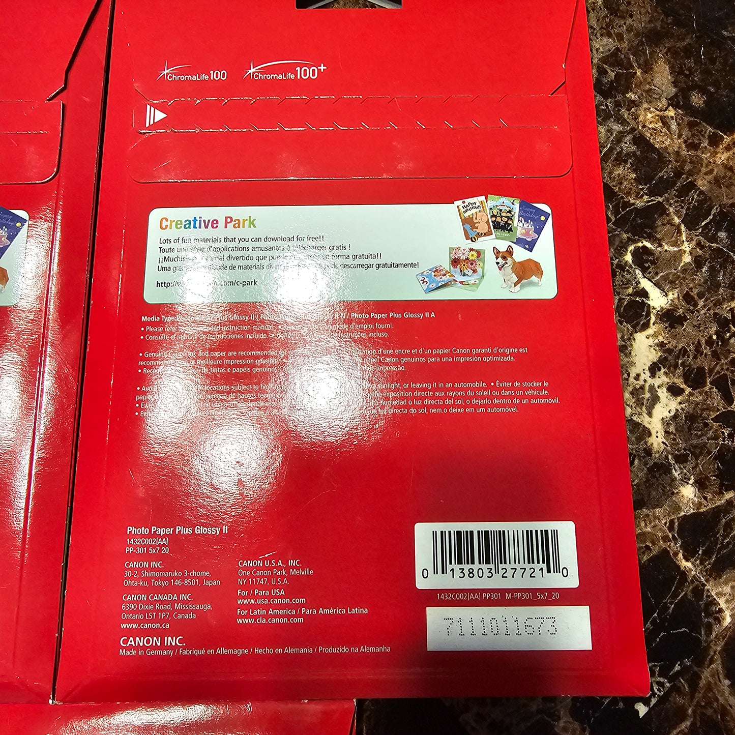 Lot of 3 Canon Photo Paper Plus Glossy II 5x7" 20 Sheets Each (60 Total) - PP-301