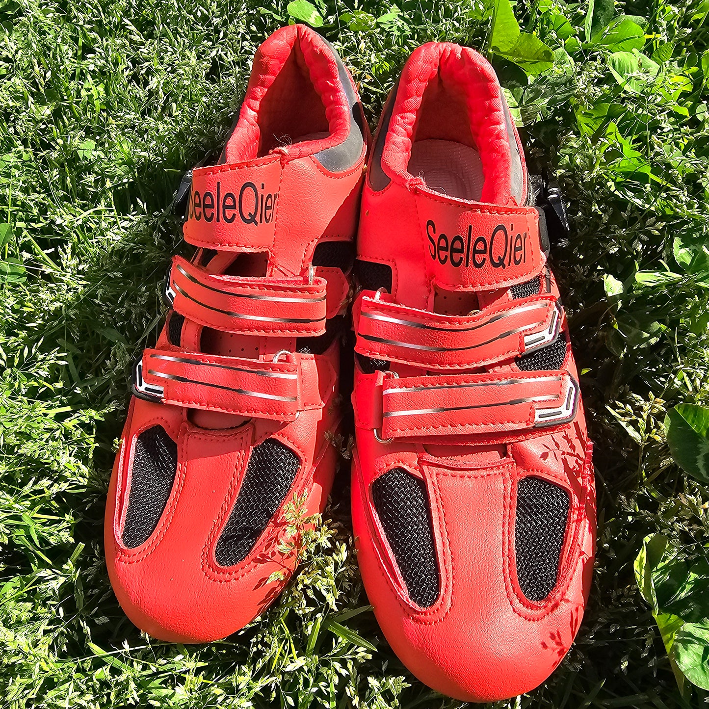 SeeleQier Men’s Women’s Cycling Shoes - Red/Orange Road Bike Shoes - Size 39