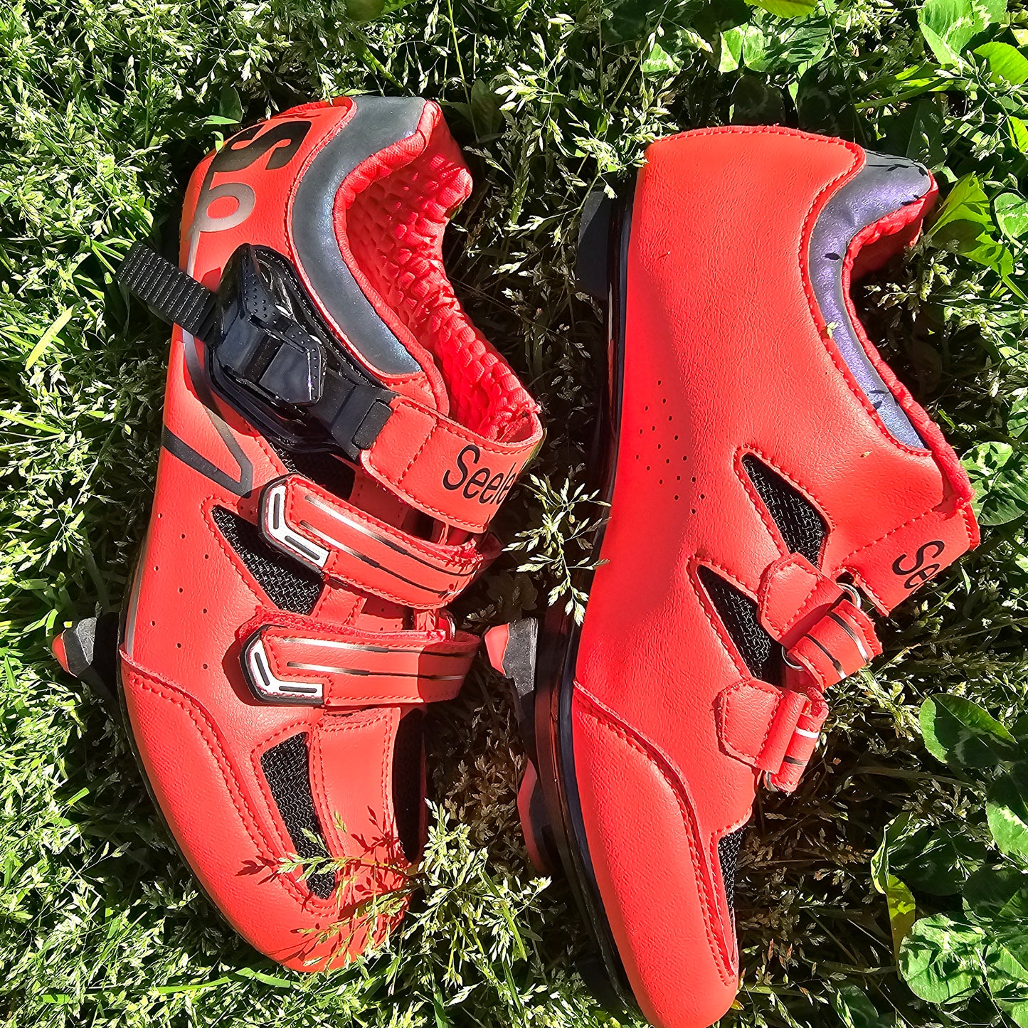 SeeleQier Men’s Women’s Cycling Shoes - Red/Orange Road Bike Shoes - Size 39