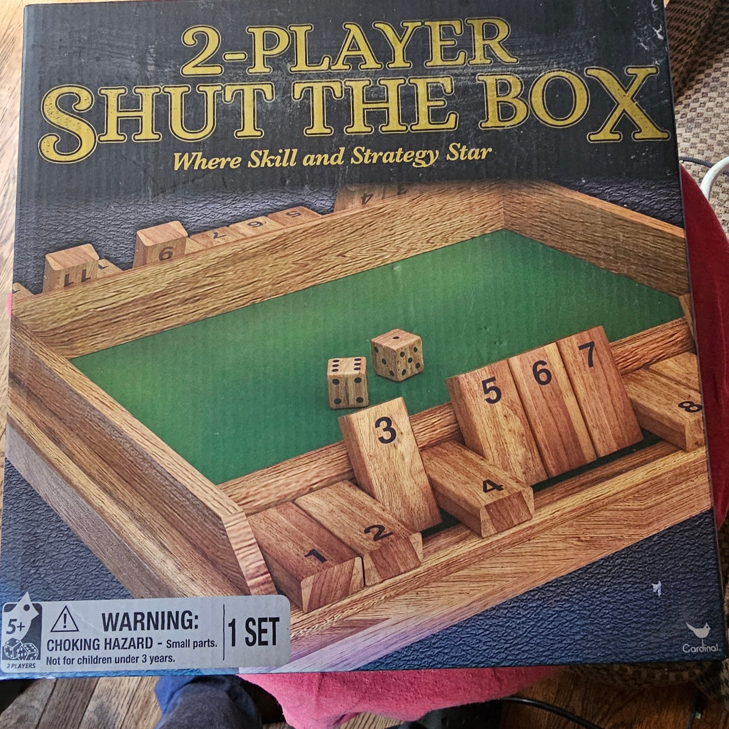 Shut The Box 2-Player Wooden Game Set 12-Number Tiles & Dice Cardinal Industries