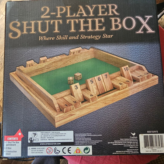Shut The Box 2-Player Wooden Game Set 12-Number Tiles & Dice Cardinal Industries
