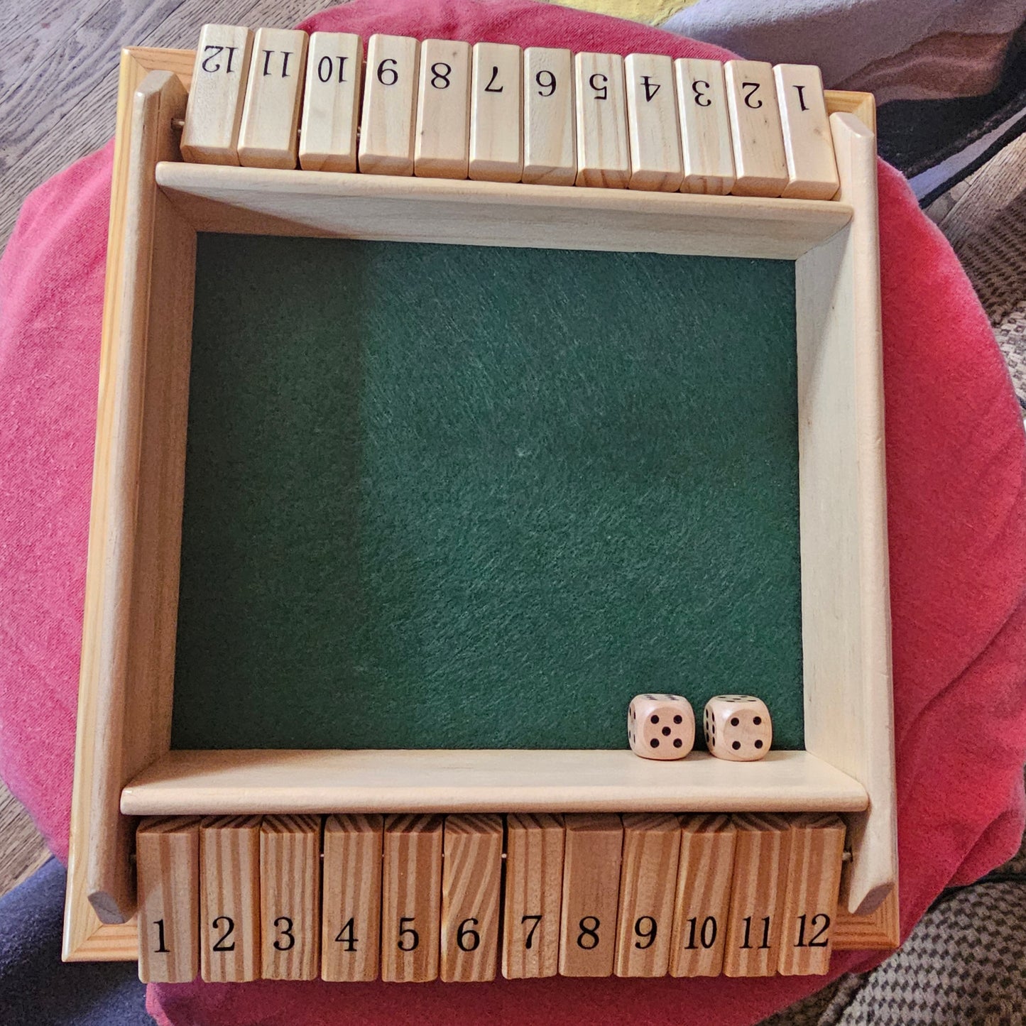 Shut The Box 2-Player Wooden Game Set 12-Number Tiles & Dice Cardinal Industries