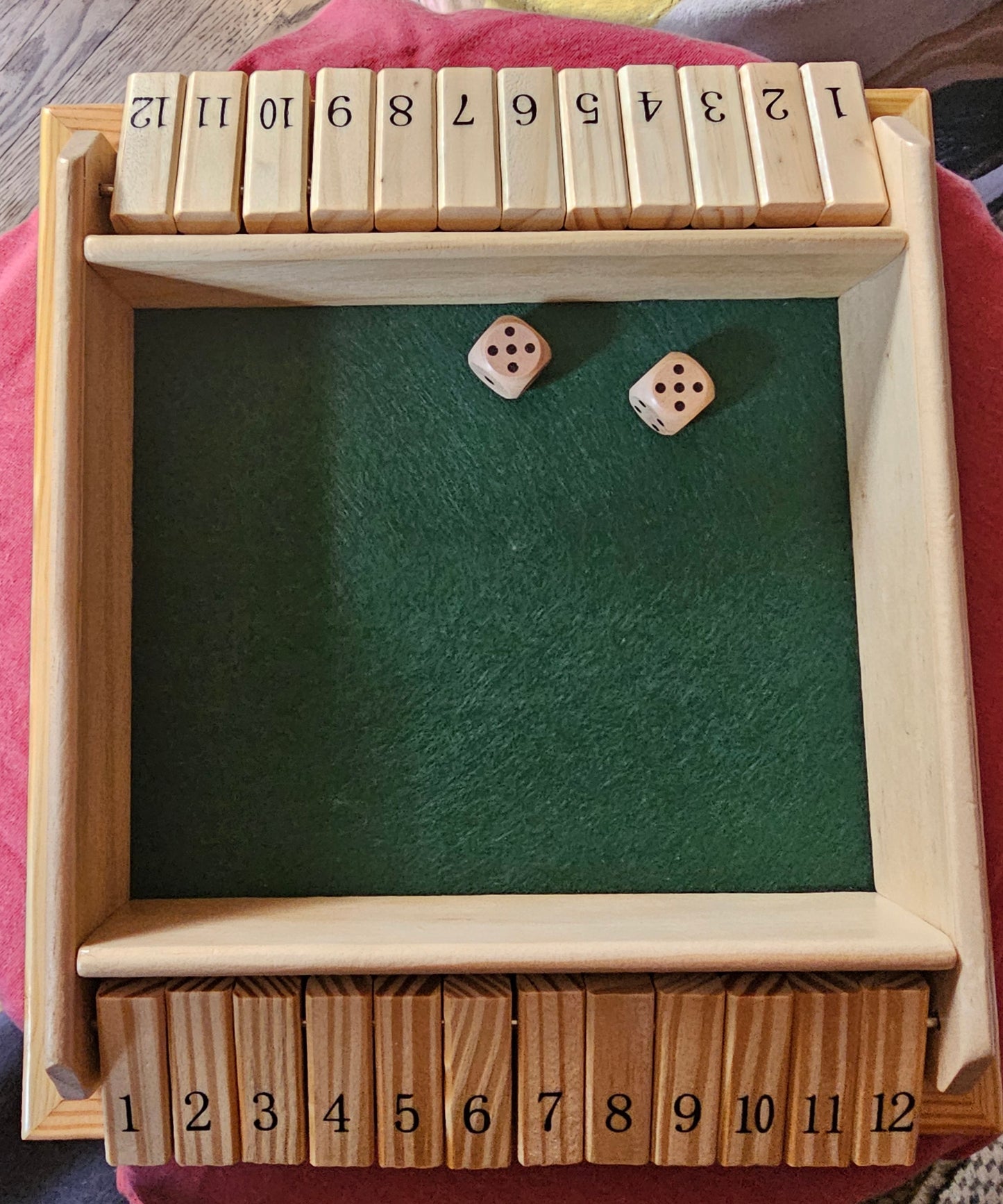Shut The Box 2-Player Wooden Game Set 12-Number Tiles & Dice Cardinal Industries