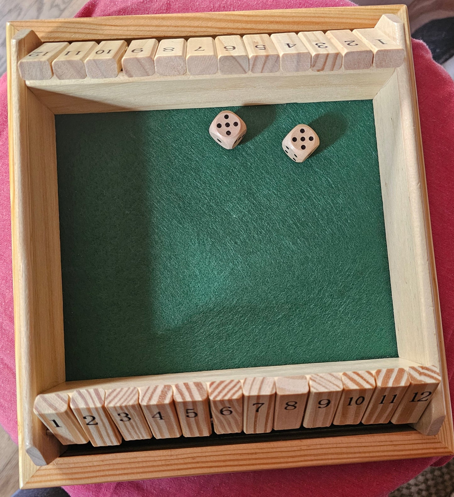 Shut The Box 2-Player Wooden Game Set 12-Number Tiles & Dice Cardinal Industries
