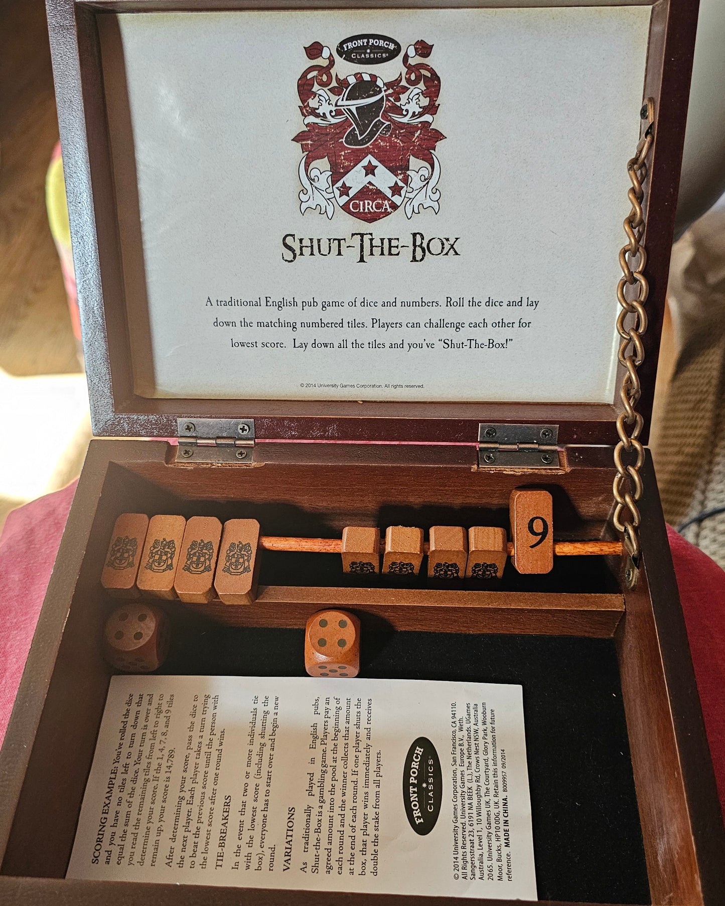 Front Porch Classics Shut-The-Box Wooden Dice Game Circa Edition Travel Case