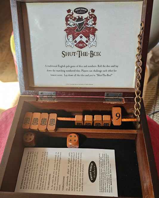 Front Porch Classics Shut-The-Box Wooden Dice Game Circa Edition Travel Case