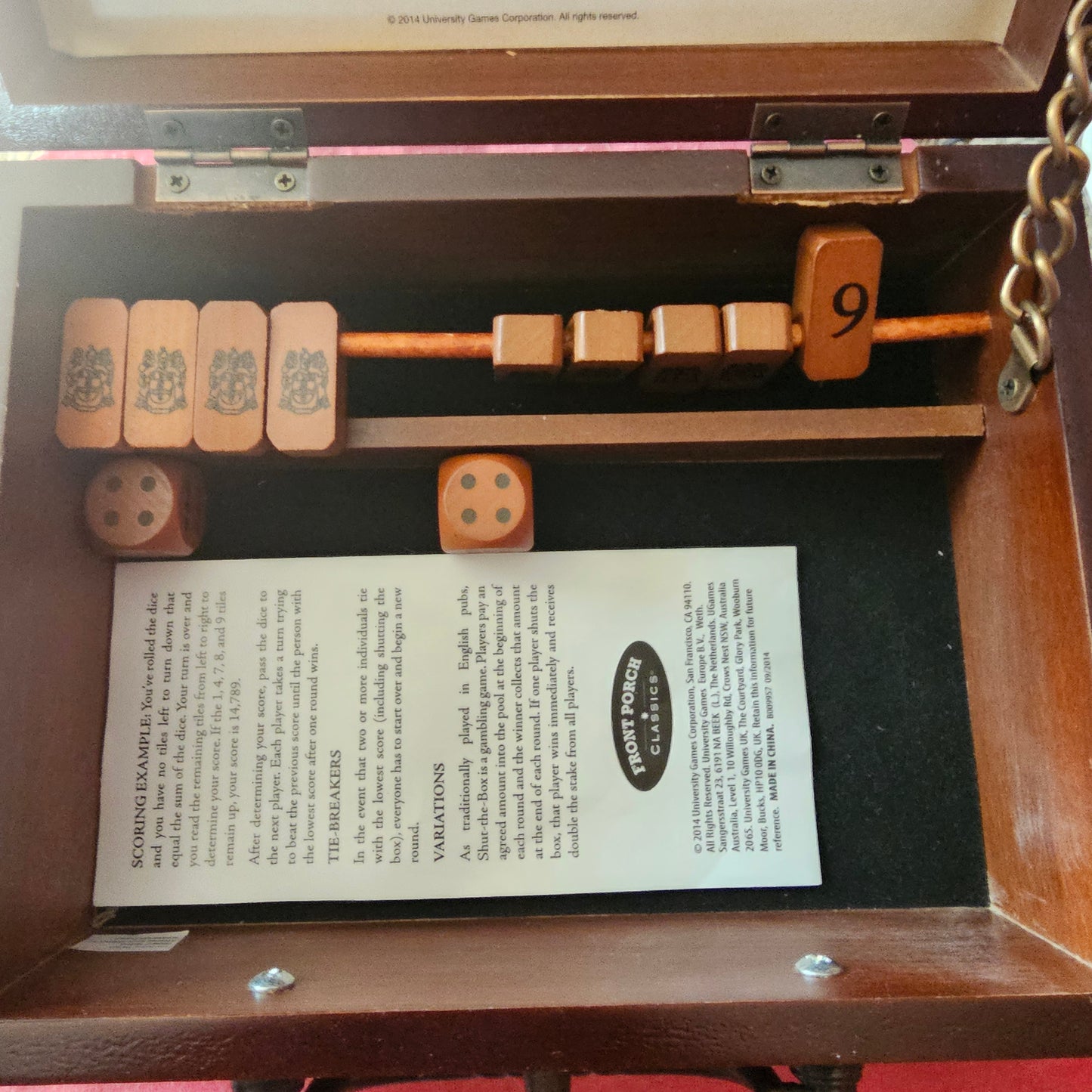 Front Porch Classics Shut-The-Box Wooden Dice Game Circa Edition Travel Case