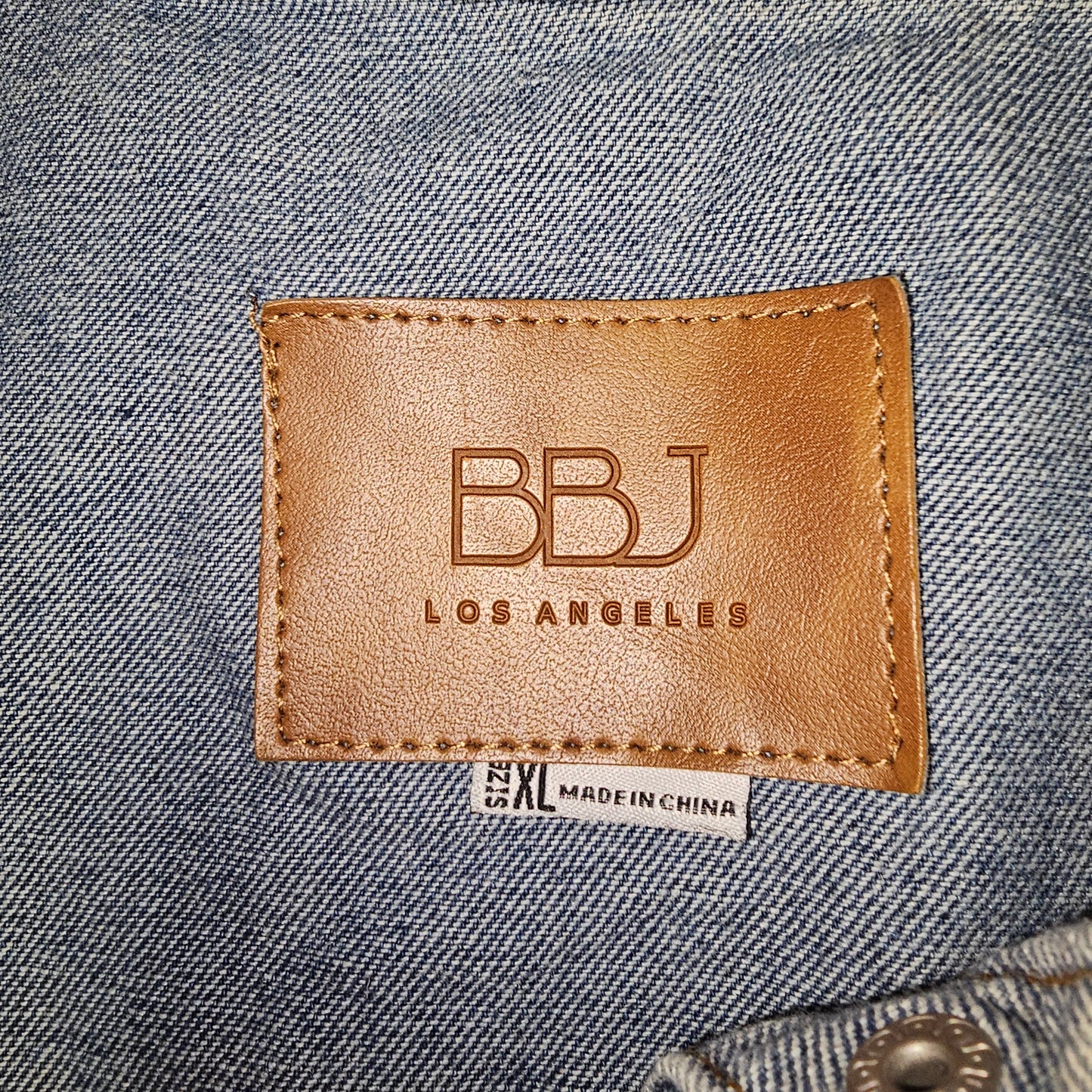 BBJ Los Angeles Denim Jacket Women's XL Blue High Low Frayed Hem Crop Shacket