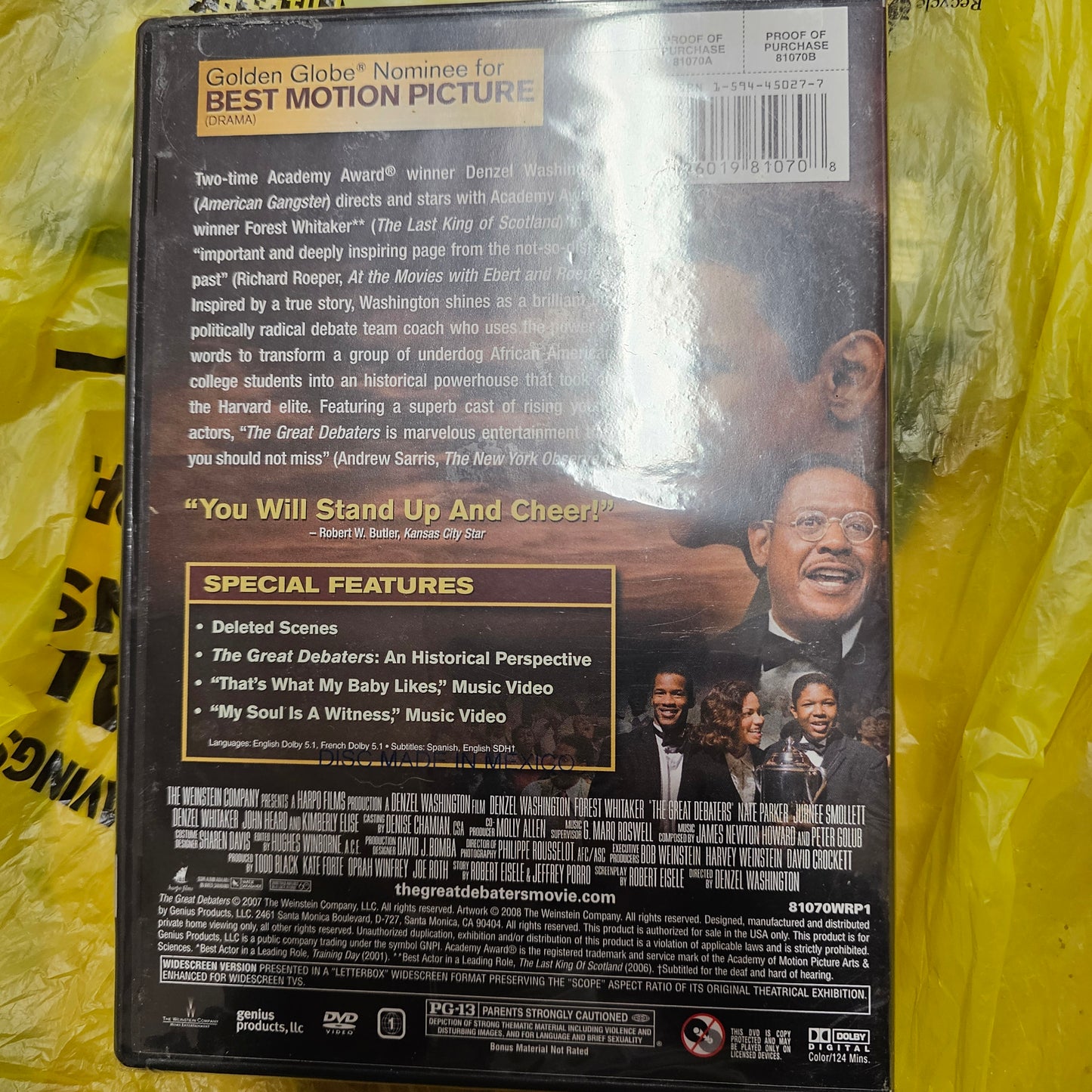 The Great Debaters DVD (2008) Widescreen - Denzel Washington & Forest Whitaker