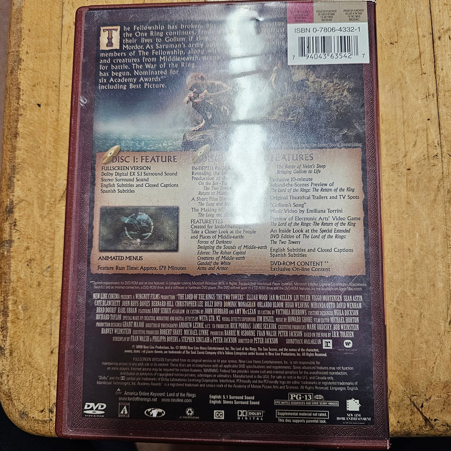 Lord of the Rings The Two Towers DVD 2-Disc Set Fullscreen Edition - Complete W/ Inserts