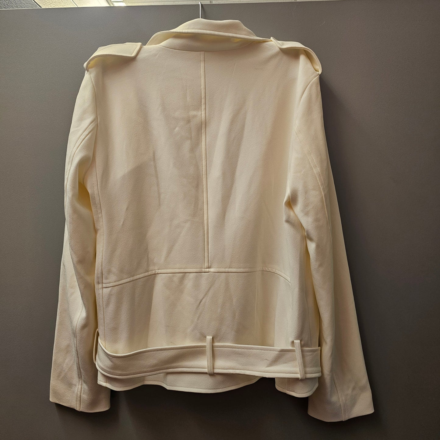 Nine West Women’s Cream Moto Jacket - Size Medium - Faux Suede Belted Biker Styl