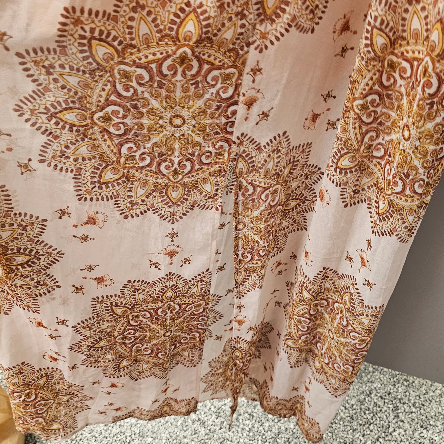 AUW White Lace Bodice Mandala Print Maxi Dress with Braid Belt Medium