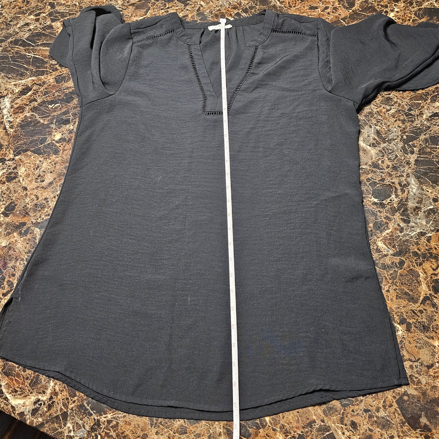 Maurices Women's Solid Black V-Neck Tunic Top with Flared Ruffle Sleeves, Size Medium