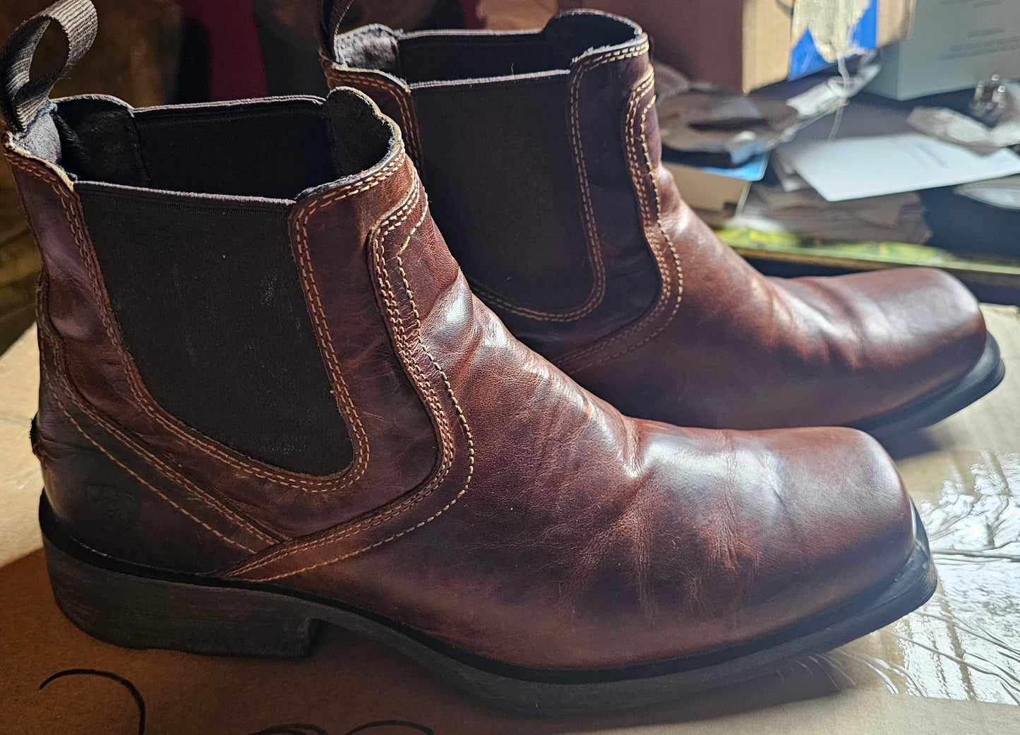 Ariat Men's 10.5 D ATS Pro Brown Leather Square Toe Chelsea Boots Style 10019848