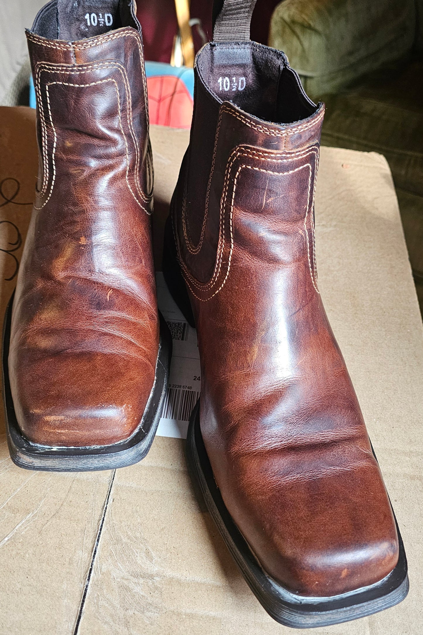 Ariat Men's 10.5 D ATS Pro Brown Leather Square Toe Chelsea Boots Style 10019848