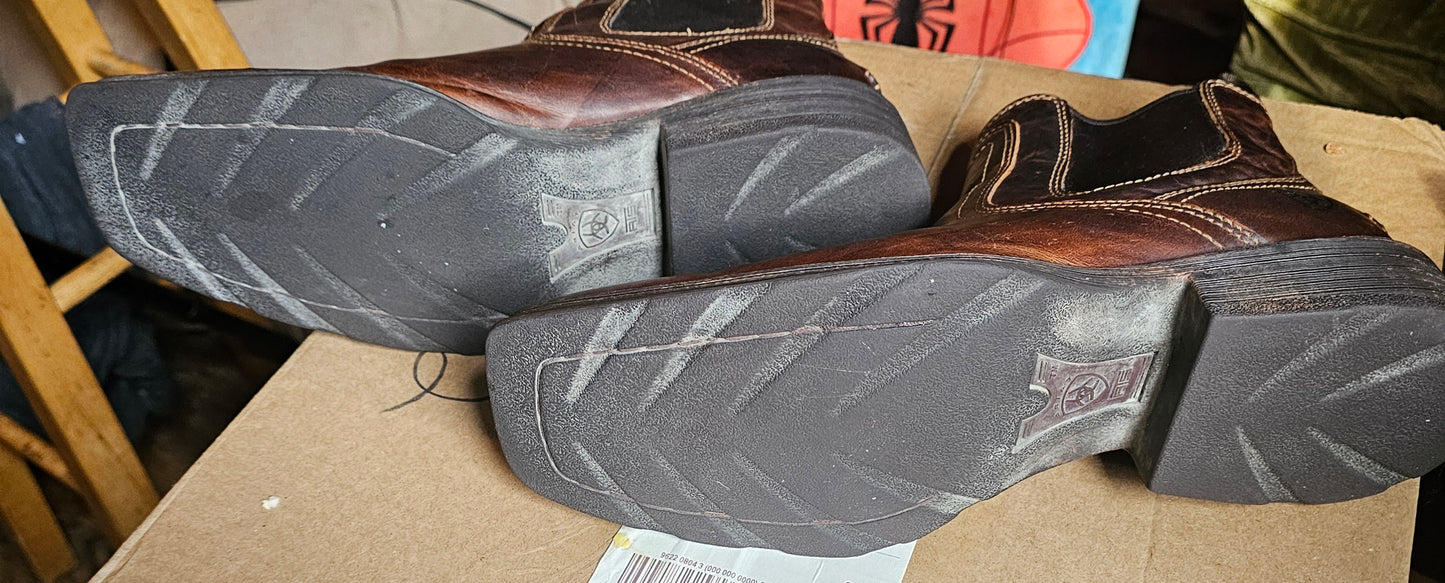 Ariat Men's 10.5 D ATS Pro Brown Leather Square Toe Chelsea Boots Style 10019848