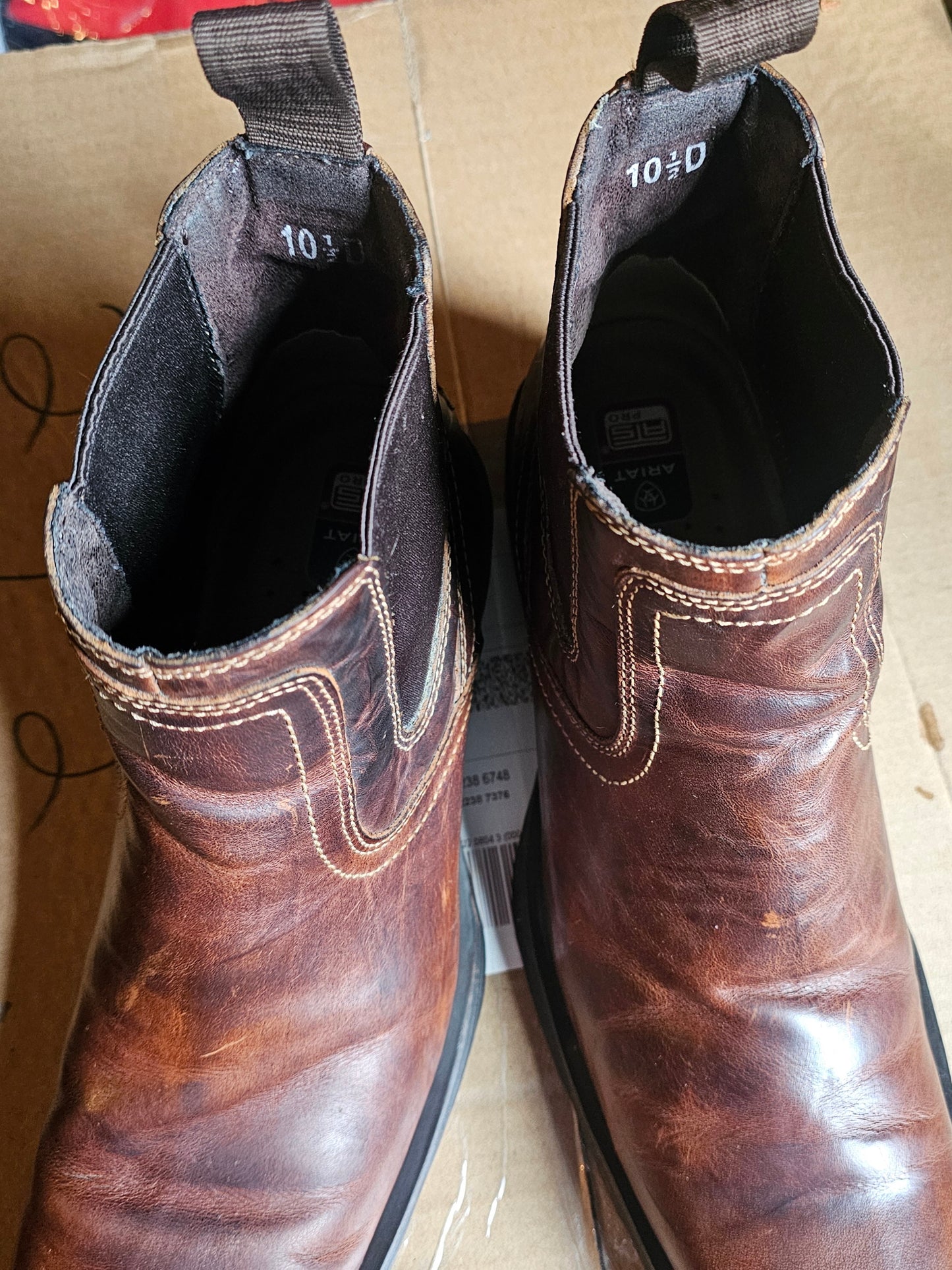 Ariat Men's 10.5 D ATS Pro Brown Leather Square Toe Chelsea Boots Style 10019848