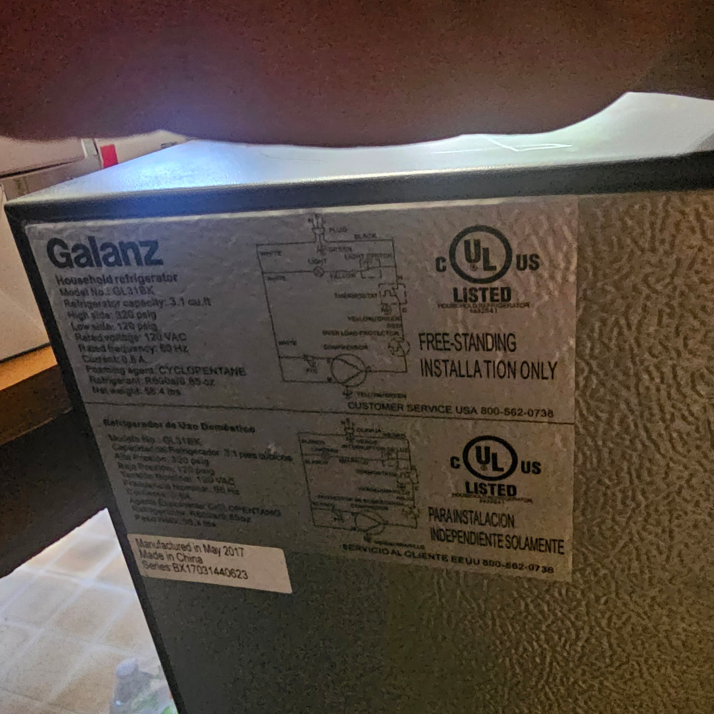 Galanz 3.1 Cu Ft Mini Fridge with Freezer Dual Door Black Refrigerator GL31BK