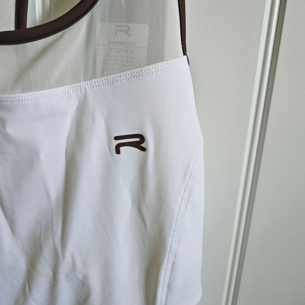 Ramsports Racer Flare Dress | White & Brown Tennis Pickleball Dress activewear size M