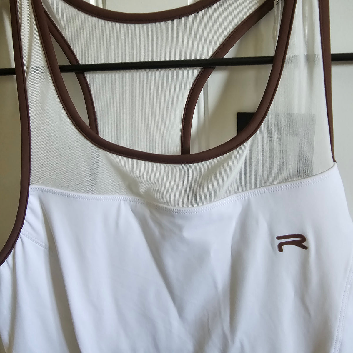 Ramsports Racer Flare Dress | White & Brown Tennis Pickleball Dress activewear size M