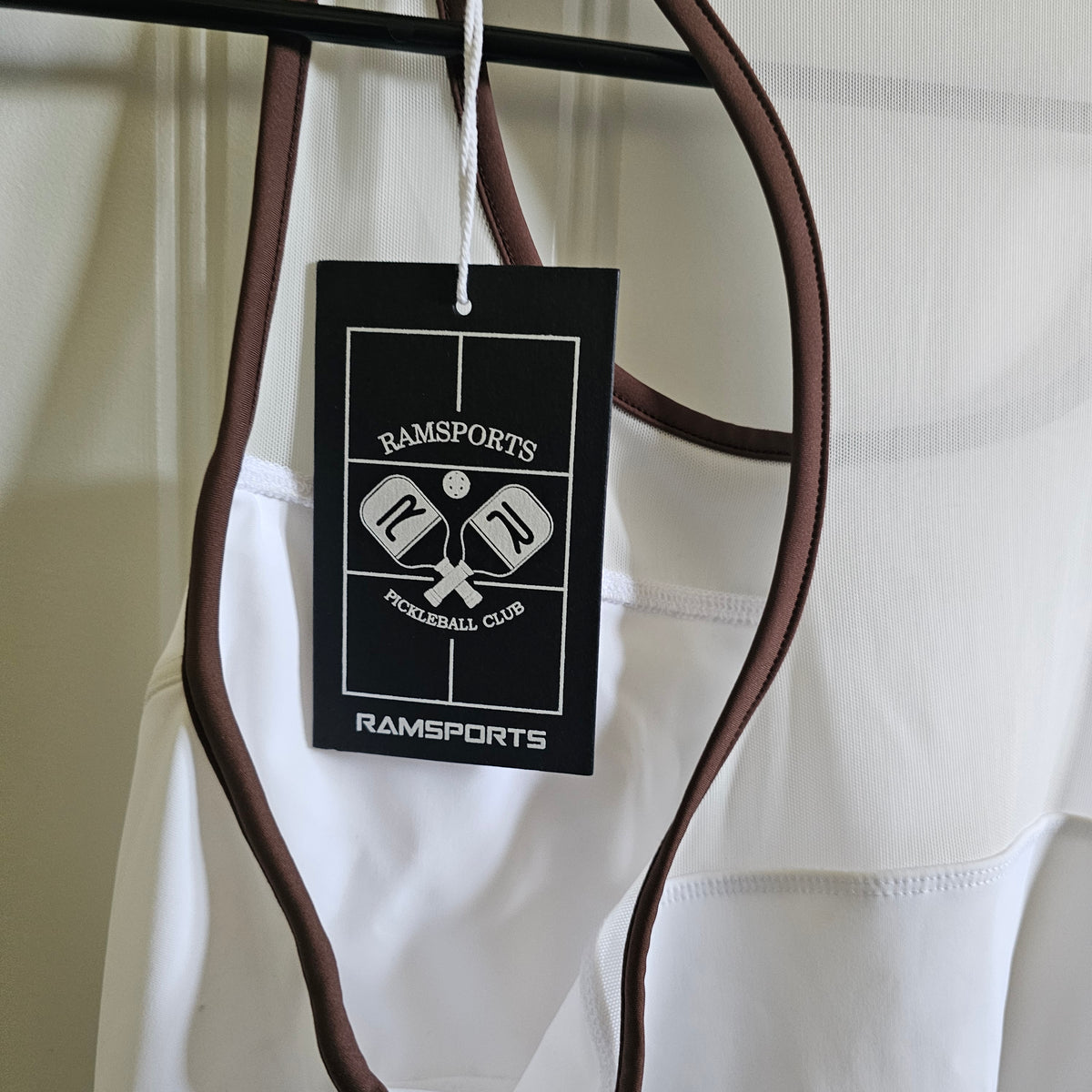 Ramsports Racer Flare Dress | White & Brown Tennis Pickleball Dress activewear size M