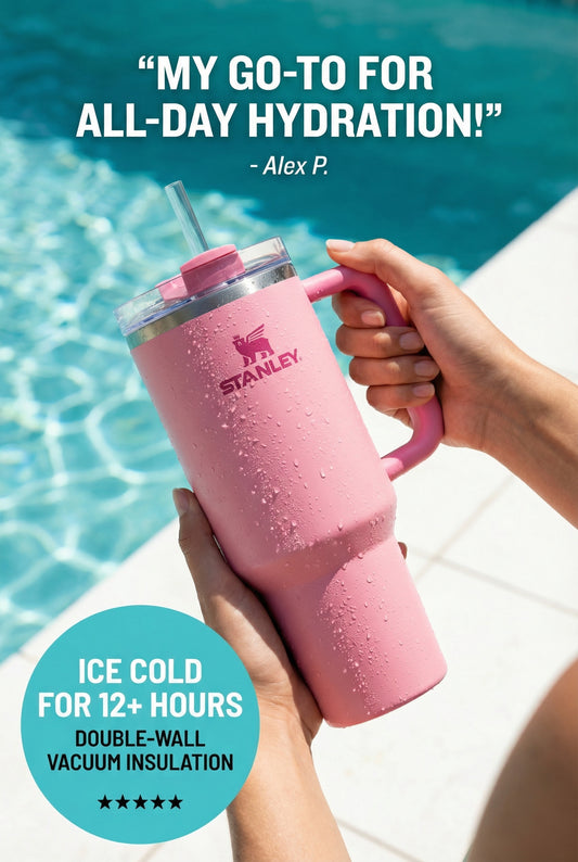 40 oz FlowState H2.0 Quencher Tumbler – Pink with Handle and Lid