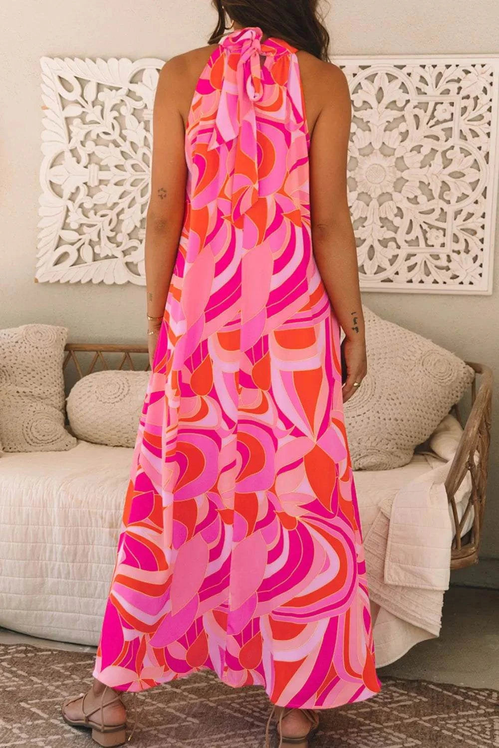 Contrast Grecian Neck Maxi Dress