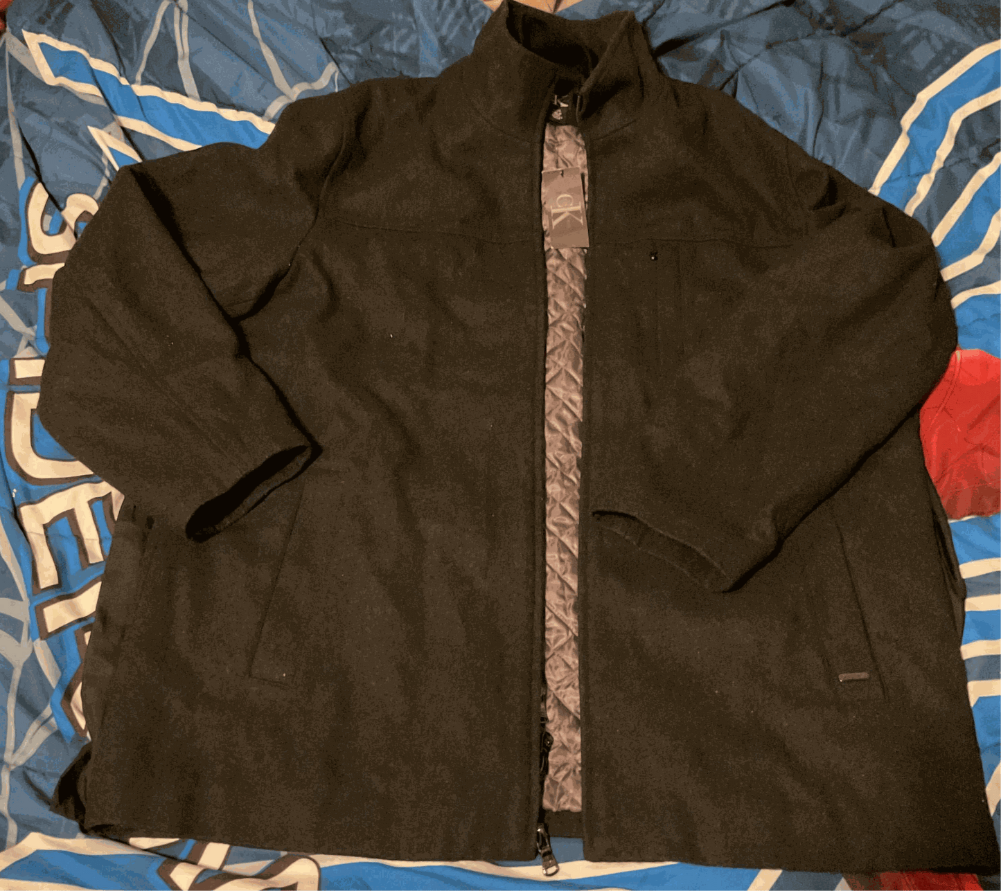 Calvin Klein Black Wool Blend Mens Double Zip Coat Size XL