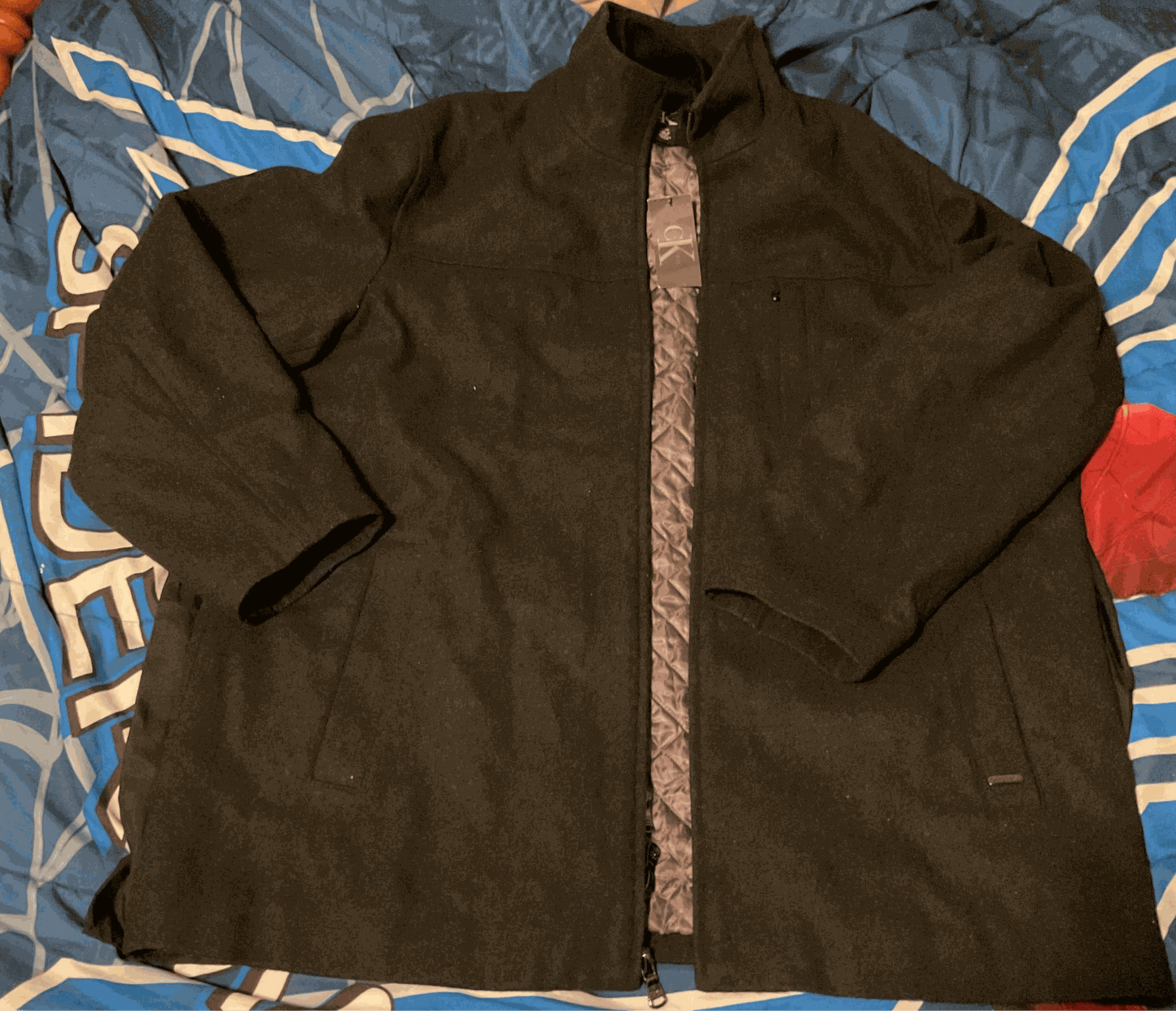 Calvin Klein Black Wool Blend Mens Double Zip Coat Size XL