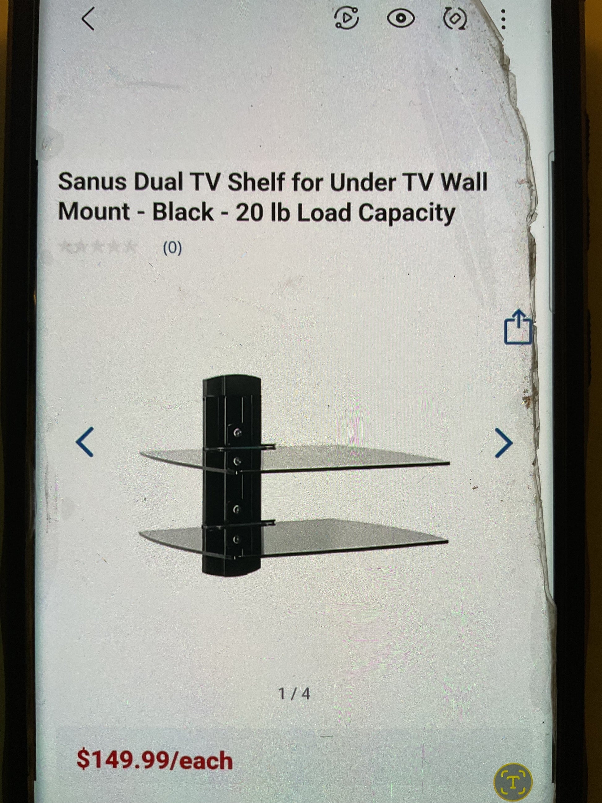 Sanus dual TV shelf under TV wall mount black with 20 lb load capacity