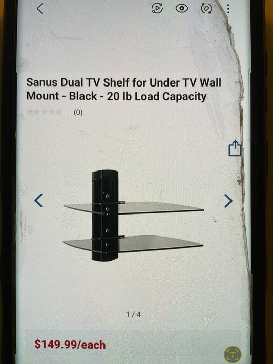 Sanus dual TV shelf under TV wall mount black with 20 lb load capacity