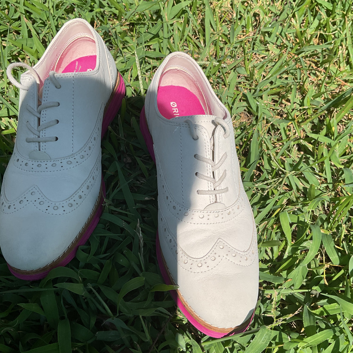 Cole Haan OriginalGrand Women's Wingtip Oxfords Sz 6B Off White Pink W24361