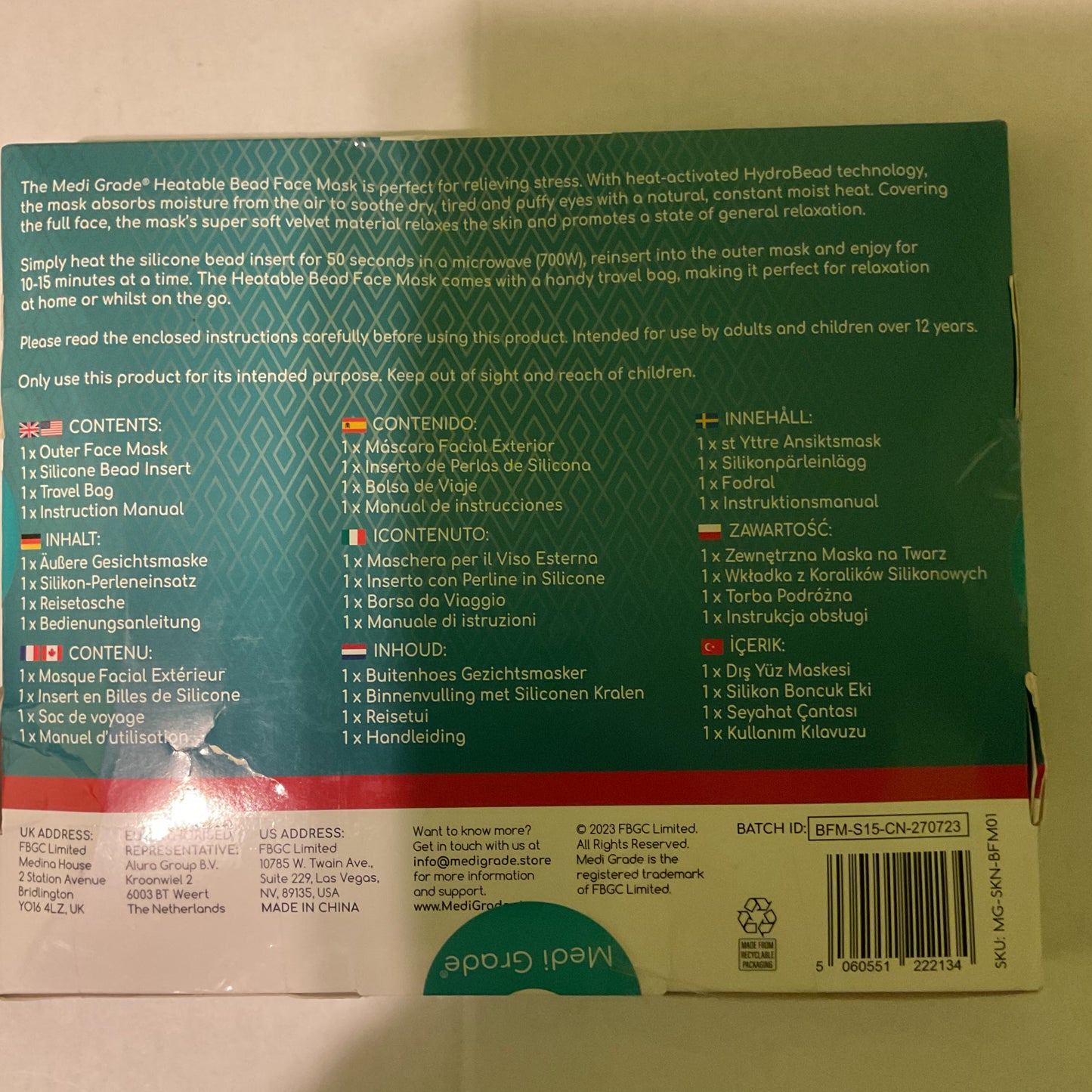 Medi Grade Heatable Bead Face Mask – Warming Relaxation for Eyes & Face