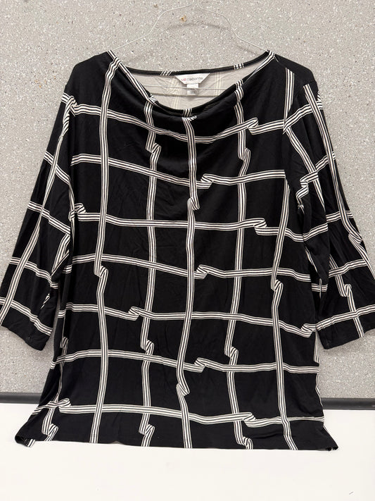 Liz Claiborne Womens XXL Black White Windowpane Top 3/4 Sleeve Rayon Stretch