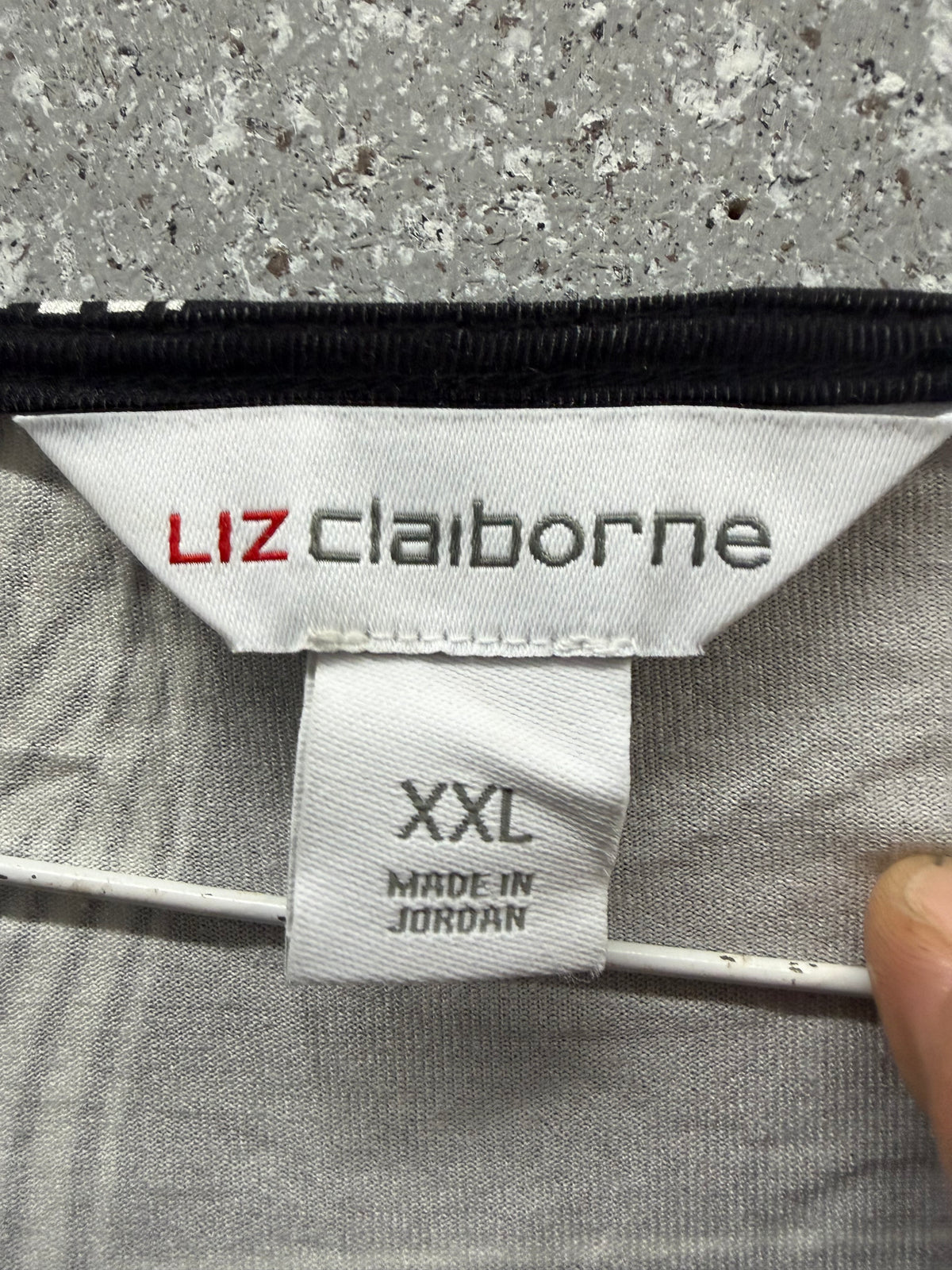 Liz Claiborne Womens XXL Black White Windowpane Top 3/4 Sleeve Rayon Stretch