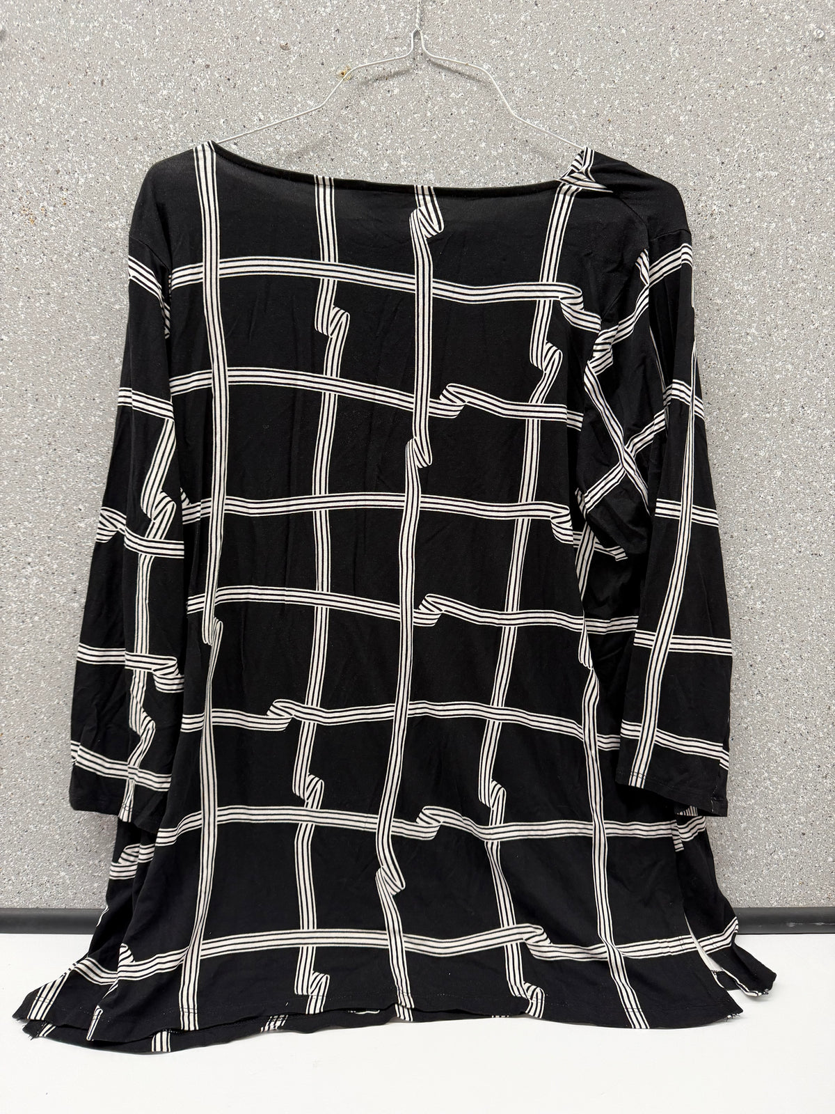 Liz Claiborne Womens XXL Black White Windowpane Top 3/4 Sleeve Rayon Stretch