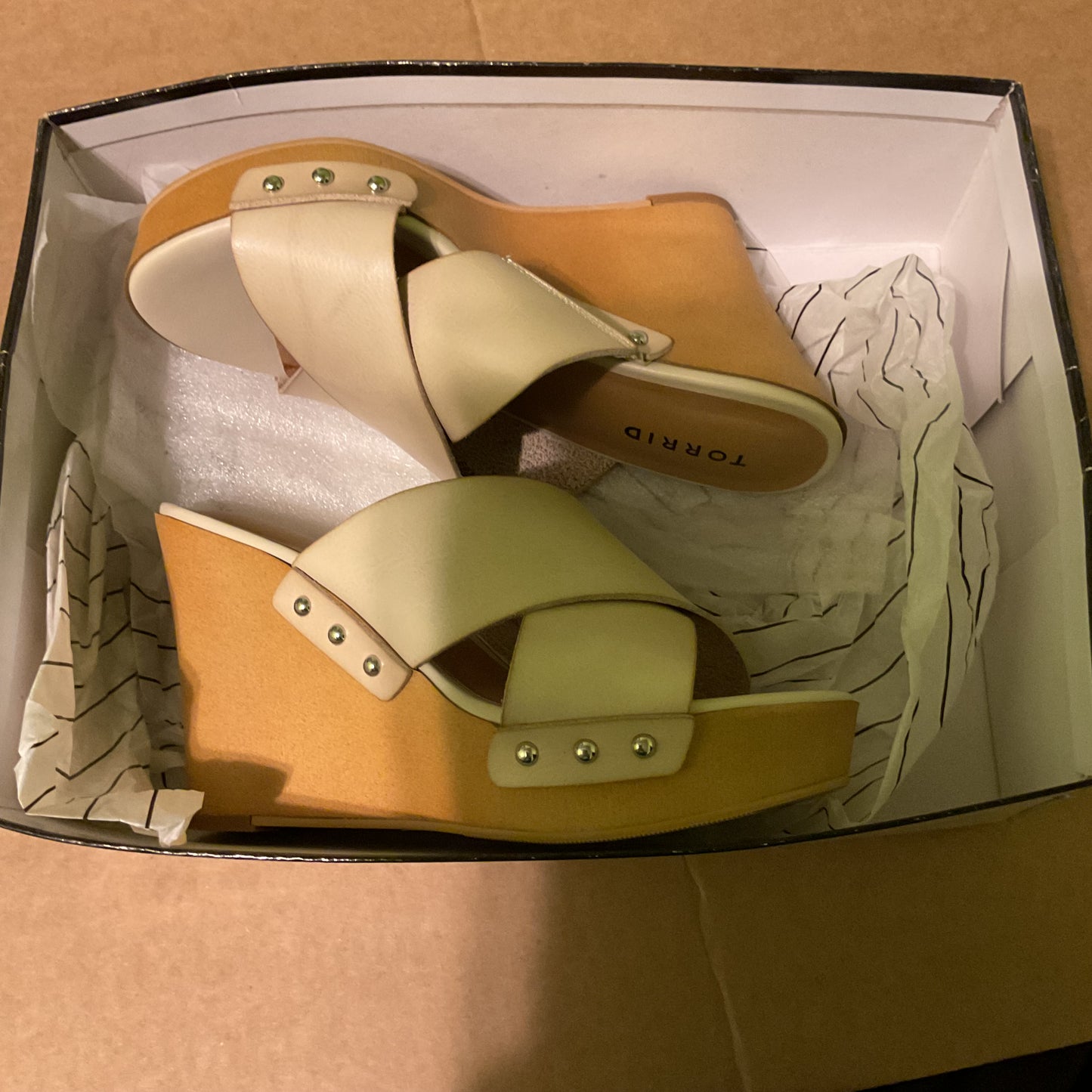 Torrid Bone PU Platform Wood Wedge Sandals – Size 6.5 (Wide Width)