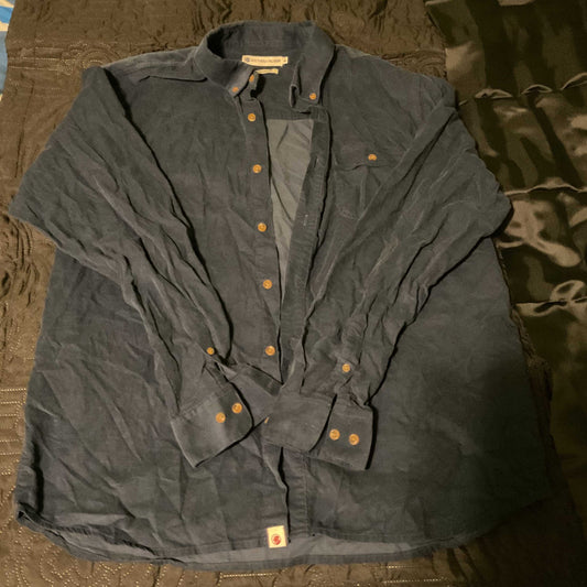 Southern Proper Canton Corduroy navy blue button-down shirt XL with chest pocket and logo tag