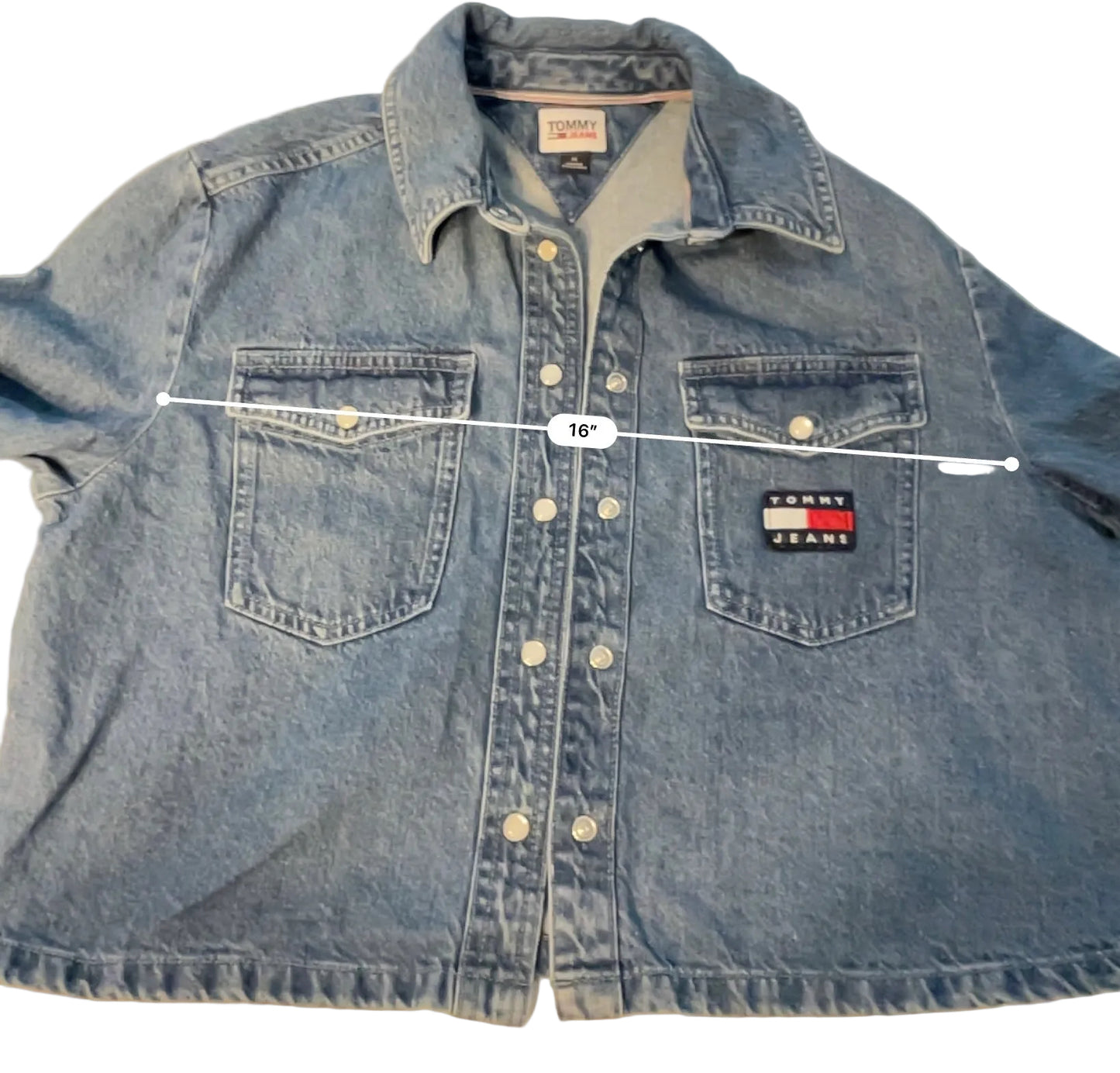 Tommy Jeans Girls’ Medium Denim Jacket Youth 10–12 Snap Button Logo Vintage Style