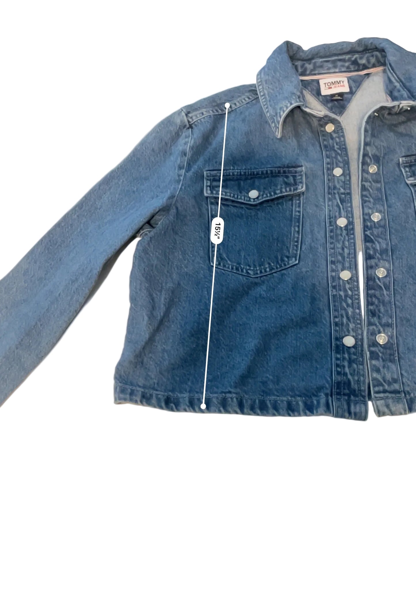 Tommy Jeans Girls’ Medium Denim Jacket Youth 10–12 Snap Button Logo Vintage Style