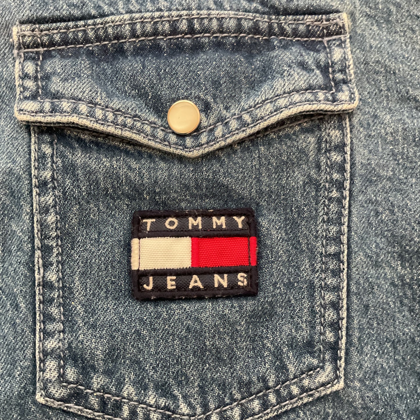 Tommy Jeans Girls’ Medium Denim Jacket Youth 10–12 Snap Button Logo Vintage Style