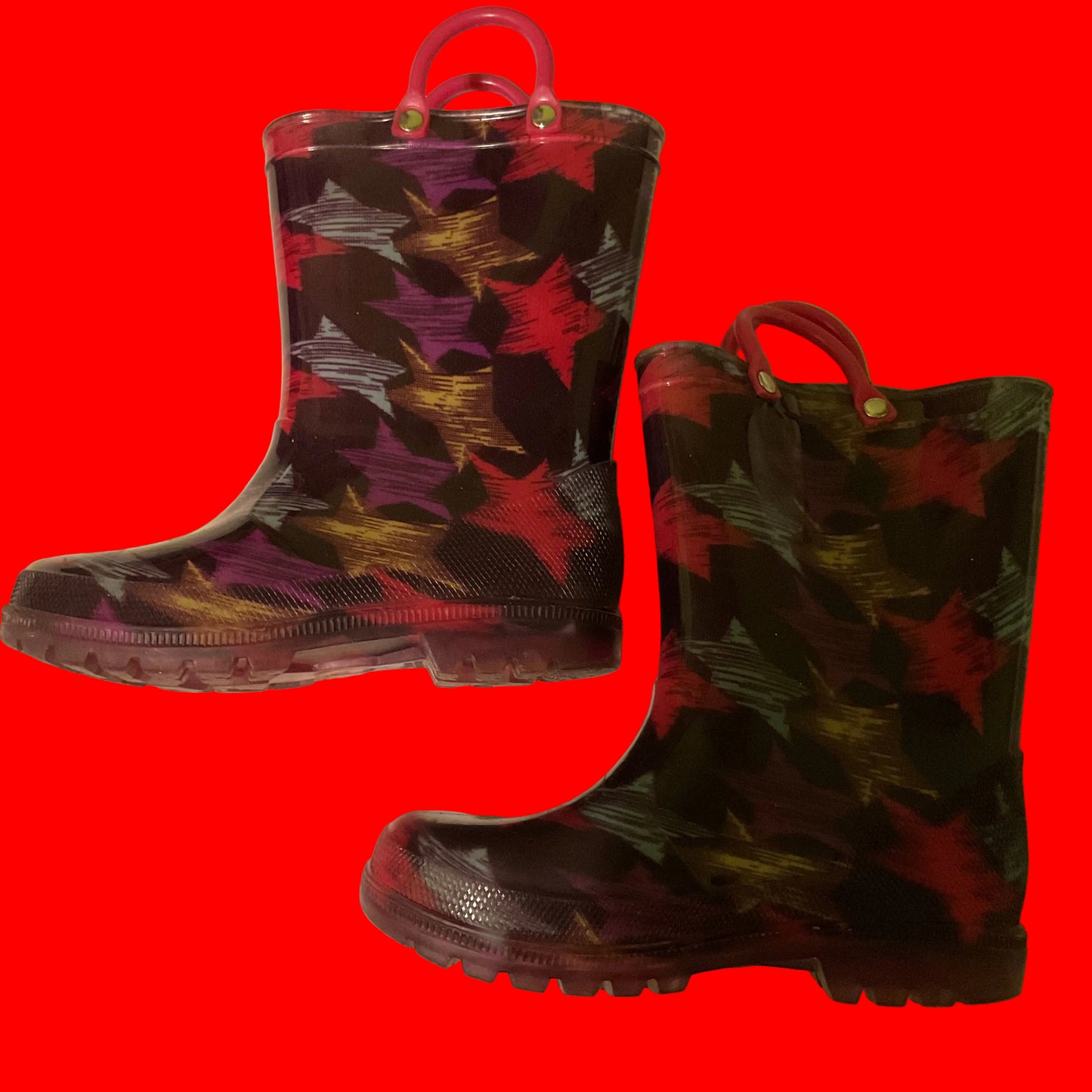 Lilly Girls Rain Boots Size 6 – Multicolor Star Print with Handles